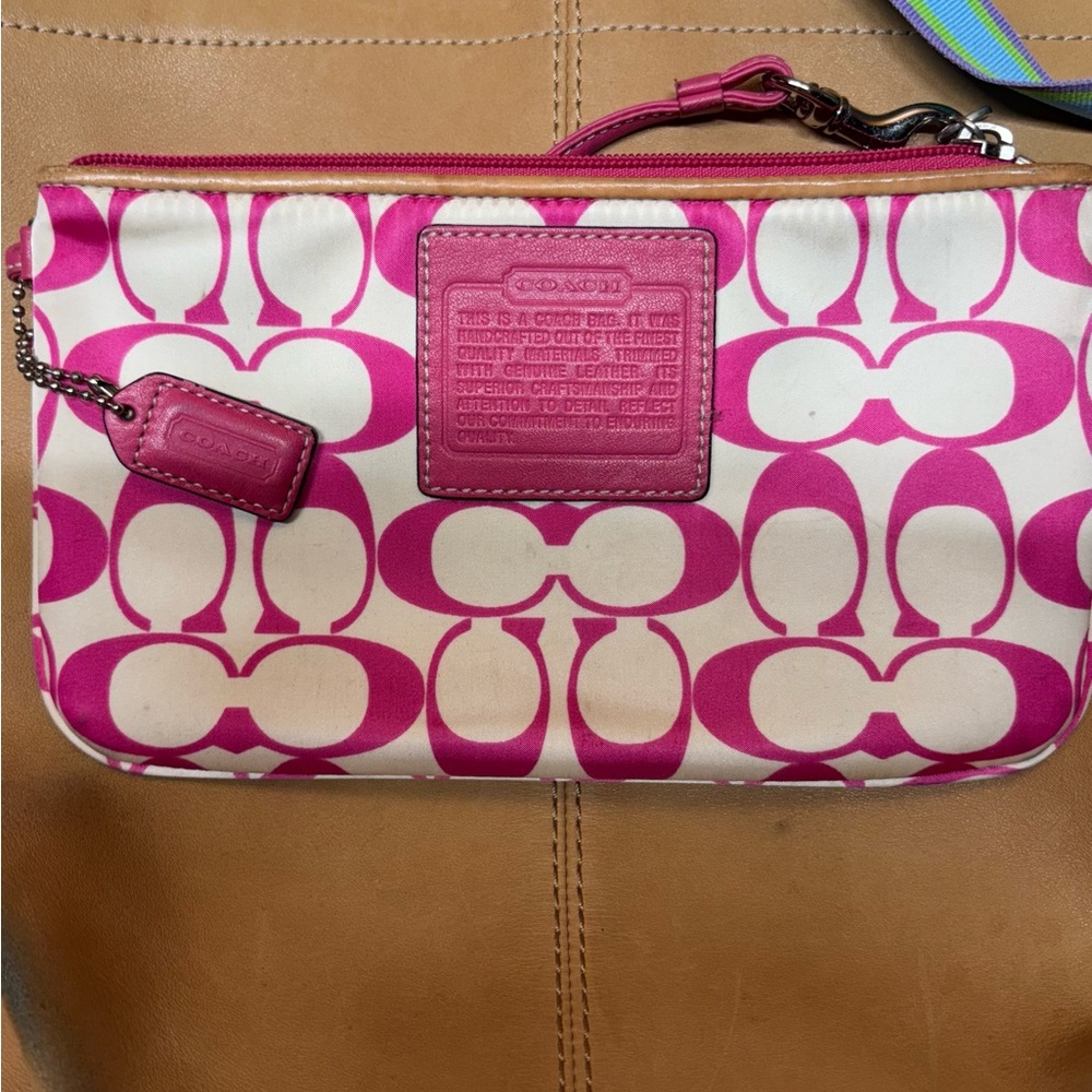 Coach Fuchsia and Cream Patterned Wristlet